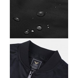 Mens Letter Pattern Baseball Collar Multi Pocket Waterproof Zipper Bomber Jacket