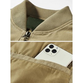 Men 100% Cotton Solid Color Pockets Thick Warm Casual Jackets