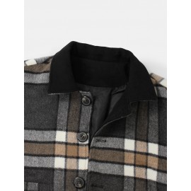 Mens Design Plaid Thicken Long Sleeve Warm Duffle Jacket With Pocket