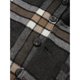 Mens Design Plaid Thicken Long Sleeve Warm Duffle Jacket With Pocket