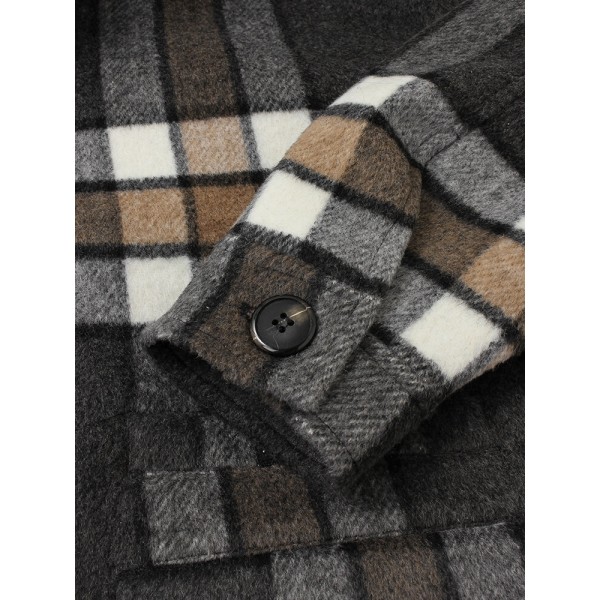 Mens Design Plaid Thicken Long Sleeve Warm Duffle Jacket With Pocket 