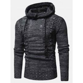 Mens Vintage Half Double Breasted Zipper Knitting Warm Hooded Sweaters