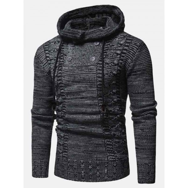 Mens Vintage Half Double Breasted Zipper Knitting Warm Hooded Sweaters 