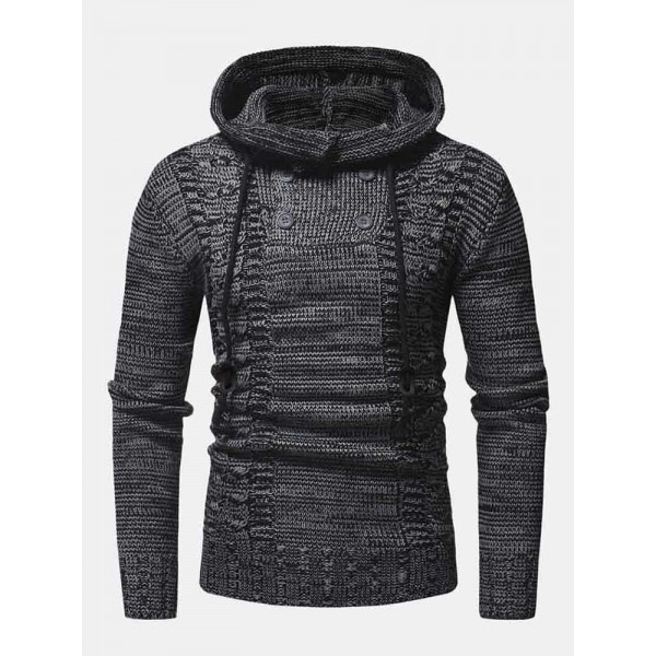 Mens Vintage Half Double Breasted Zipper Knitting Warm Hooded Sweaters 