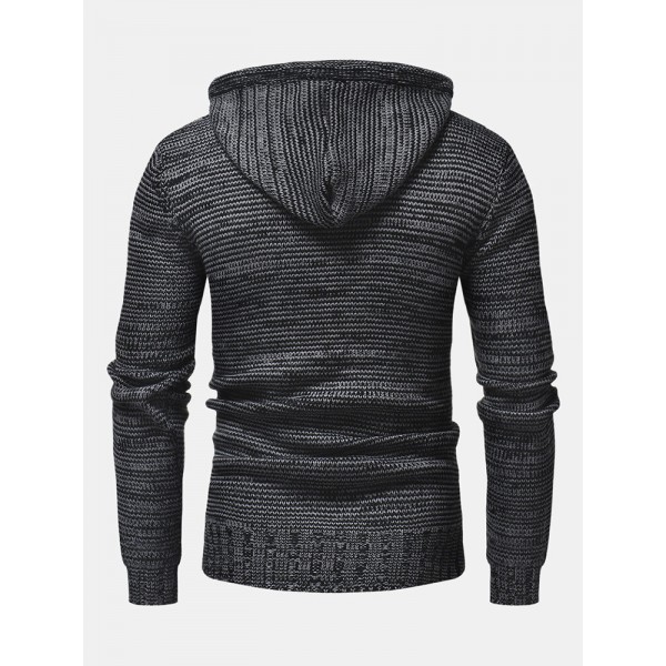 Mens Vintage Half Double Breasted Zipper Knitting Warm Hooded Sweaters 