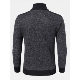 Men Knit Pure Solid Pullover Zip Stand Collar Velvets Warm Sweater