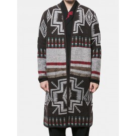 Mens Mid Long Ethnic Printing Pattern Chic Cardiga..