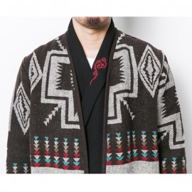 Mens Mid Long Ethnic Printing Pattern Chic Cardigans Coats