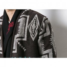 Mens Mid Long Ethnic Printing Pattern Chic Cardigans Coats