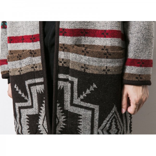 Mens Mid Long Ethnic Printing Pattern Chic Cardigans Coats 