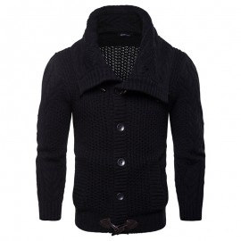 Men's Casual Knit Flexible Breathable Thickened Buttons Solid Color Winter Long Sleeve Sweaters