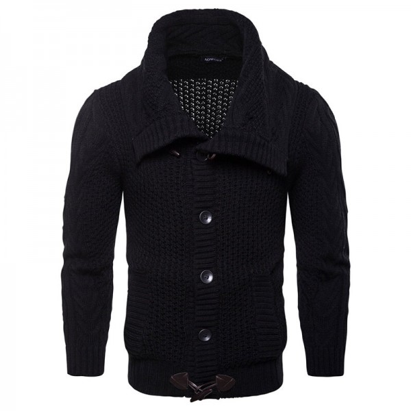 Men's Casual Knit Flexible Breathable Thickened Buttons Solid Color Winter Long Sleeve Sweaters 