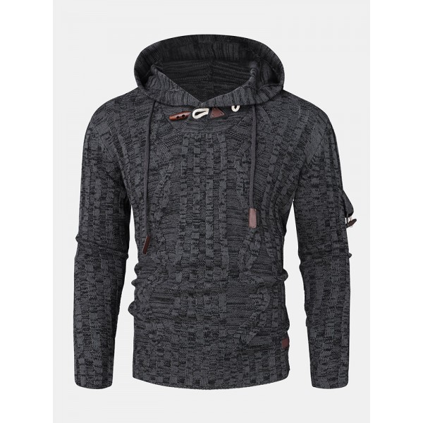 Mens Cable Knitted Toggle Front Warm Hooded Sweaters 