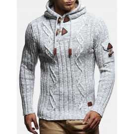 Mens Cable Knitted Toggle Front Warm Hooded Sweaters