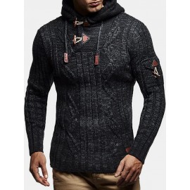 Mens Cable Knitted Toggle Front Warm Hooded Sweaters