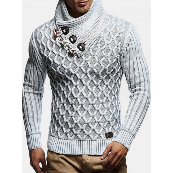 Mens Graphics Knitted Texture High Neck Warm Pullover Sweaters