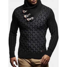 Mens Graphics Knitted Texture High Neck Warm Pullover Sweaters