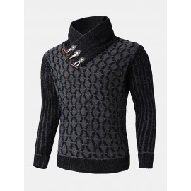 Mens Graphics Knitted Texture High Neck Warm Pullover Sweaters