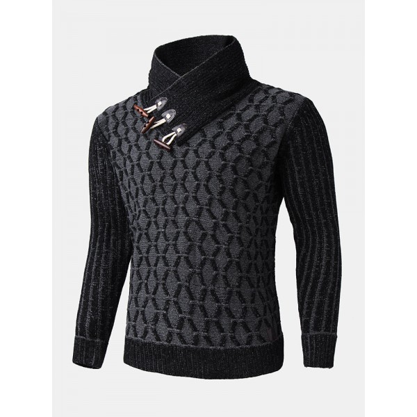 Mens Graphics Knitted Texture High Neck Warm Pullover Sweaters 