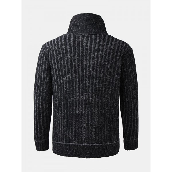 Mens Graphics Knitted Texture High Neck Warm Pullover Sweaters 