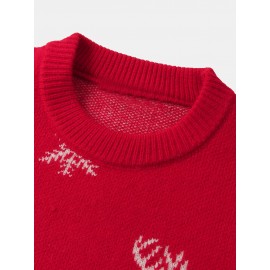 Mens Christmas Elk & Snowflake Graphics Knitting Long Sleeve Sweaters