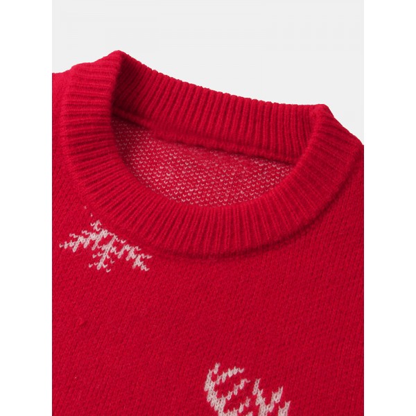 Mens Christmas Elk & Snowflake Graphics Knitting Long Sleeve Sweaters 