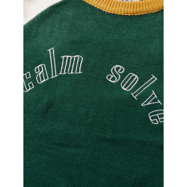 Mens Color Block Letter Embroidery Crew Neck Knitted Pullover Sweaters 