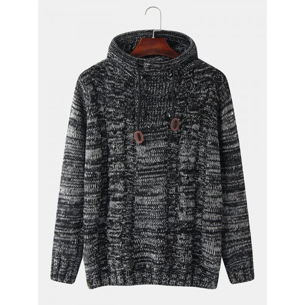 Mens Solid Color Knitted Long Sleeve Hooded Sweaters 