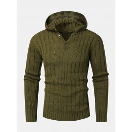 Mens Cable Solid Color Long Sleeve Warm Knitting H..