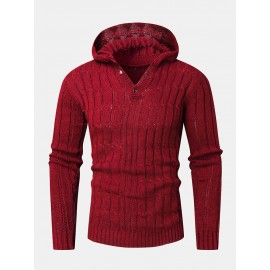 Mens Cable Solid Color Long Sleeve Warm Knitting Hooded Sweaters