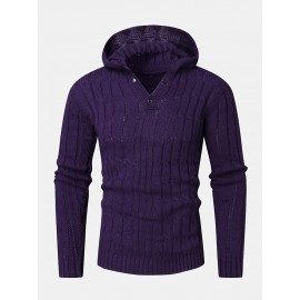 Mens Cable Solid Color Long Sleeve Warm Knitting Hooded Sweaters