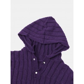 Mens Cable Solid Color Long Sleeve Warm Knitting Hooded Sweaters