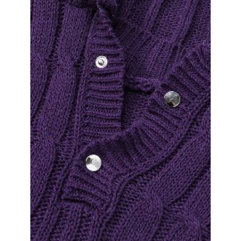 Mens Cable Solid Color Long Sleeve Warm Knitting Hooded Sweaters