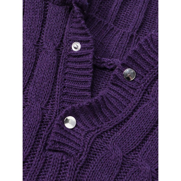 Mens Cable Solid Color Long Sleeve Warm Knitting Hooded Sweaters 