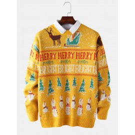 Christmas Mens Letter Cartoon Knitting Graphics Pullover Long Sleeve Casual Sweaters