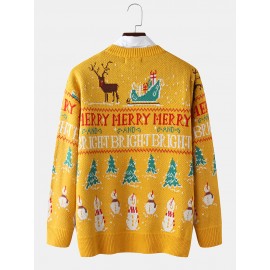 Christmas Mens Letter Cartoon Knitting Graphics Pullover Long Sleeve Casual Sweaters