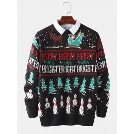 Christmas Mens Letter Cartoon Knitting Graphics Pullover Long Sleeve Casual Sweaters