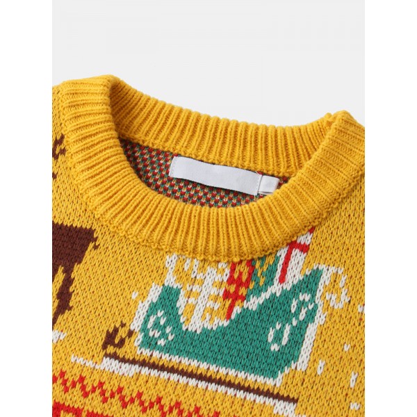 Christmas Mens Letter Cartoon Knitting Graphics Pullover Long Sleeve Casual Sweaters 