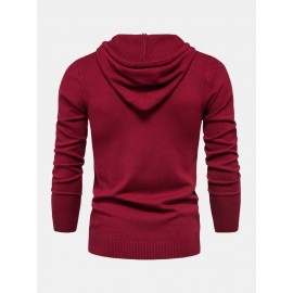 Mens Warm Simple Solid Color Knitted Hooded Sweaters With Pocket