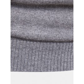 Mens Warm Simple Solid Color Knitted Hooded Sweaters With Pocket