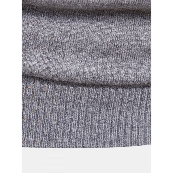 Mens Warm Simple Solid Color Knitted Hooded Sweaters With Pocket 