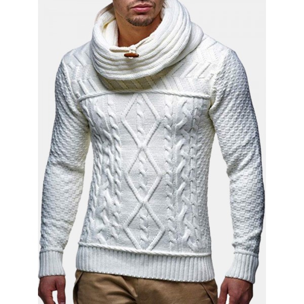 Mens Turtleneck Cable Warm Long Sleeve Knitted Sweaters 