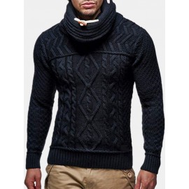 Mens Turtleneck Cable Warm Long Sleeve Knitted Sweaters