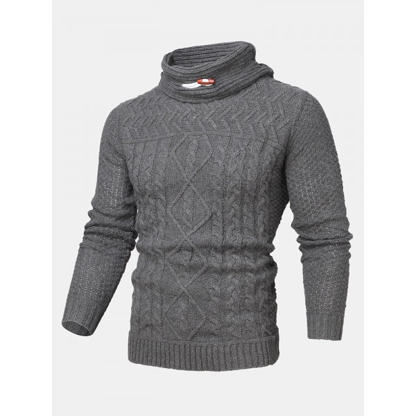 Mens Turtleneck Cable Warm Long Sleeve Knitted Sweaters 