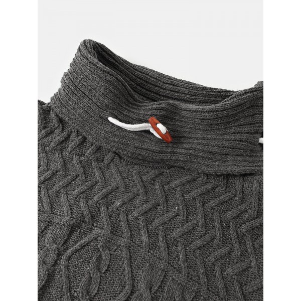 Mens Turtleneck Cable Warm Long Sleeve Knitted Sweaters 