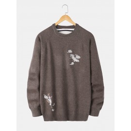 Mens Chinoiserie Crane Embroidery Raglan Sleeve Wa..