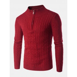 Mens Half Zipper Long Sleeve Cable Knitted Sweater..