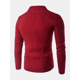 Mens Half Zipper Long Sleeve Cable Knitted Sweaters