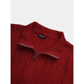 Mens Half Zipper Long Sleeve Cable Knitted Sweaters