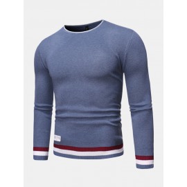 Mens Knitted Contrast Rib Round Neck Long Sleeve Pullover Sweaters